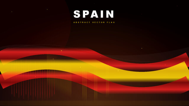 Abstract vector flag of spain with flowing red and yellow waves and light effects . Vector illustration.