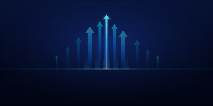 Abstract digital background with rising blue arrows representing business growth, success, and financial progress . Vector illustration.