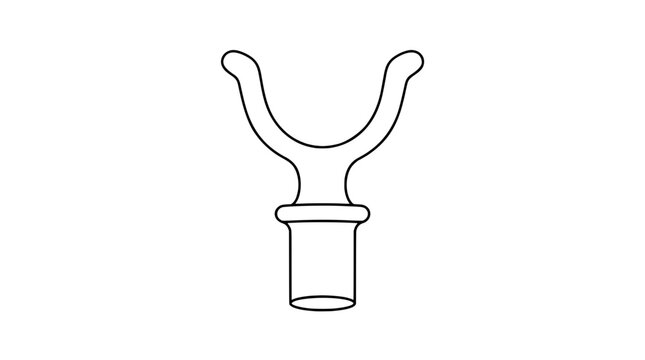 Hand drawn vector illustration featuring a traditional brass boat rowlock with curved horn and mounting socket, minimalist nautical rowing equipment icon design on clean white background
