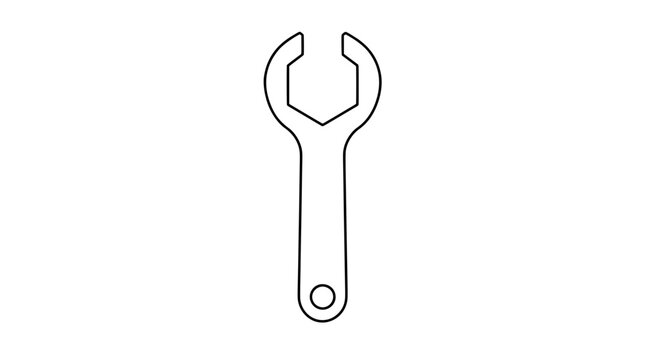 Hand-drawn vector illustration of a cleat wrench tool for replacing studs in tires, simple line icon design, automotive repair equipment on white background, professional tool graphic resource