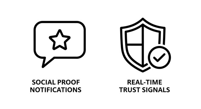 Social proof notifications and real time trust signals line icons set