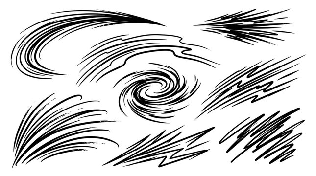 Comic Speed Lines and Dynamic Motion Effects Vector Illustration Set in Manga Ink Style