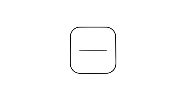 Minimalist rounded square button with minus symbol horizontal line icon. Clean vector illustration of subtract remove reduce interface element on white background. Simple modern UI control design.