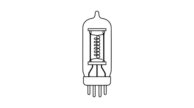 Vintage tubular vacuum tube radio valve filament bulb hand-drawn black and white vector icon illustration for retro electronics and technology design - professional high
