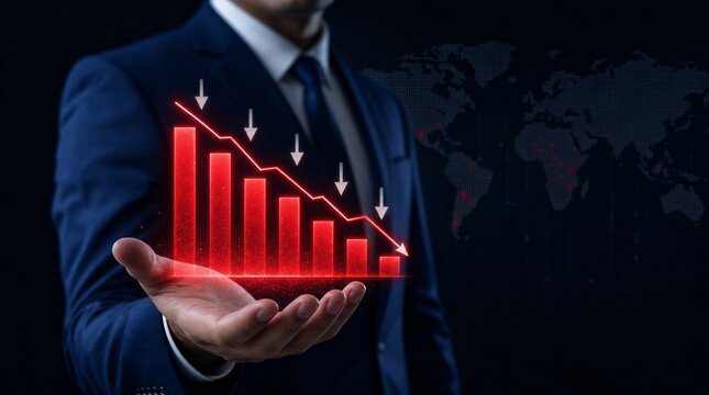 Businessman holding a glowing red declining financial chart