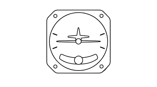 Aircraft Turn Coordinator with Needle Ball Inclinometer Vector Icon Illustration - Aviation Flight Instrument Panel Gauge, Hand Traced Minimalist Line Art for Cockpit Display Design Elements