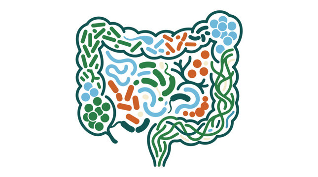 Gut microbiome and intestinal flora diversity flat vector illustration for digestive health education
