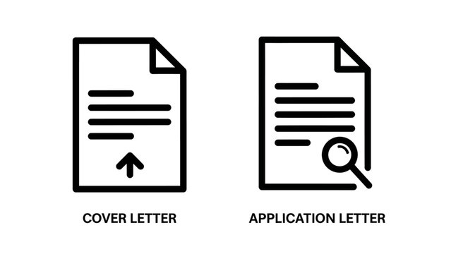 Cover letter and application letter outline vector icons on white background