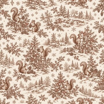 Charming Vintage Squirrel Fabric Pattern Design