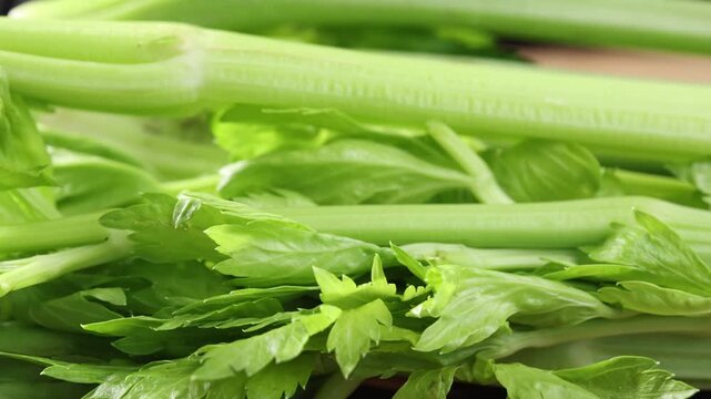 Dolly shot of sliced celery	