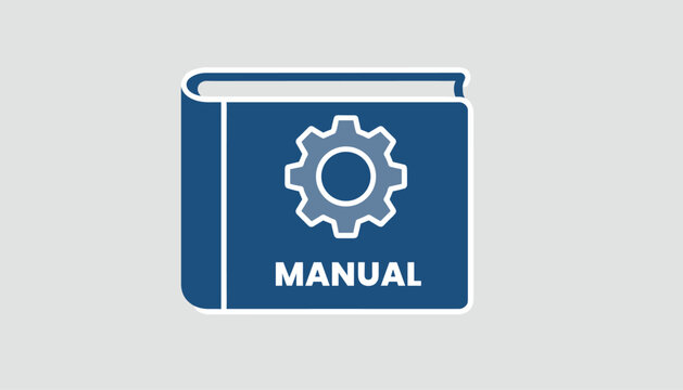 Corporate manual document icon with gear wheel design indicating instructional guide book or settings manual.