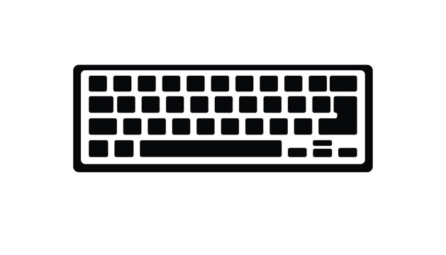 Minimalist black and white vector illustration of a standard desktop computer keyboard shown from a top down perspective.
