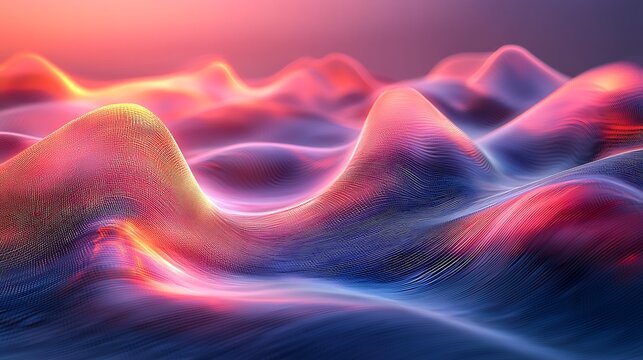 Abstract Fluidic Peaks: Mesmerizing abstract waves of color undulate and crest, creating a fluidic landscape with a vibrant spectrum of pink, purple, and orange hues.