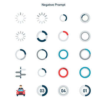 Set of vector infographic elements featuring circular progress indicators, loading spinners, and data visualization rings with various percentage levels and numerical status counts.