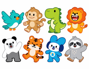 Fototapeta premium Cute Cartoon Animals Dancing Together in Colorful Playful Scene
