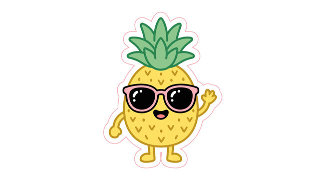 Cute cartoon pineapple character with sunglasses waving