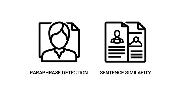 Paraphrase detection and sentence similarity icons illustrating data text