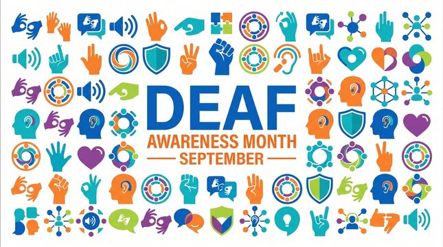 Deaf awareness month colorful icon collection september