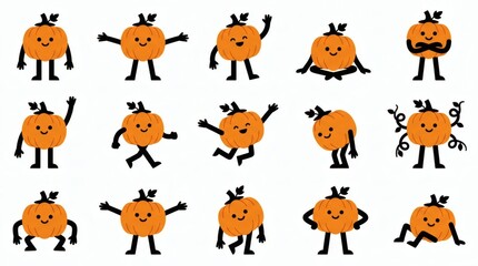 Fototapeta premium Black And Orange Two Tone Flat Vector Pumpkin Bodied Characters Collection Poses