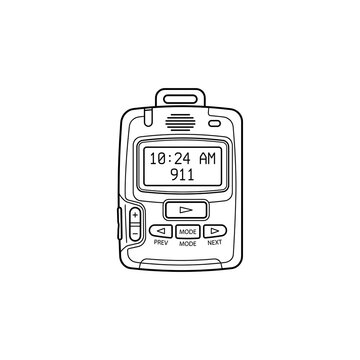 Emergency Pager Line Art Displaying 911 Message & Time