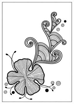 Whimsical Botanical Spiral Flower &ndash; Intricate Black and White Zentangle Line Art