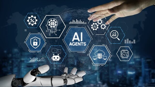 Futuristic Interaction of Human Hand with Robotic Hand Representing AI Agents and Technology Integration in a Digital Environment. Entropy.