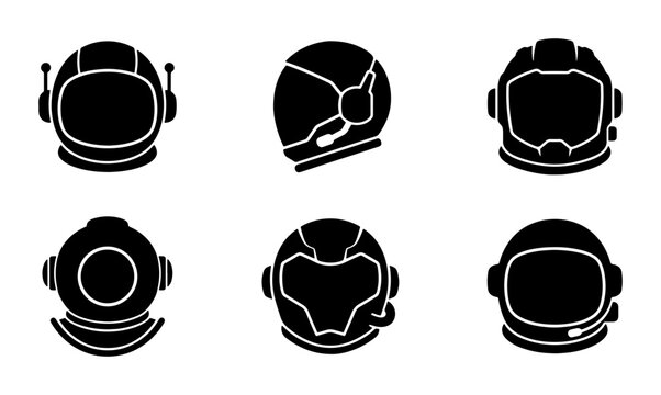 Astronaut Helmets, Space Helmets, Sci-Fi Helmets, Vector Icons Set
