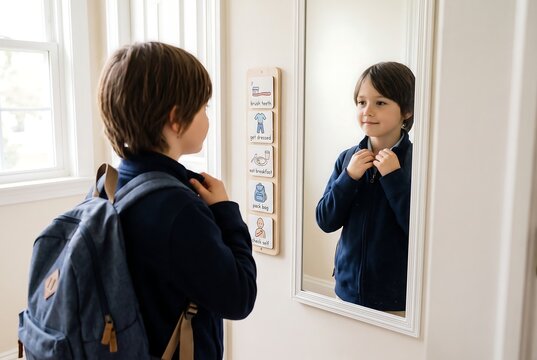 Child Practicing Shirt Buttons While Getting Ready