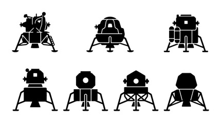 Spacecraft Landing Modules Vector Icons, Lunar Lander Silhouettes, Sci-Fi Exploration Graphics © Boby