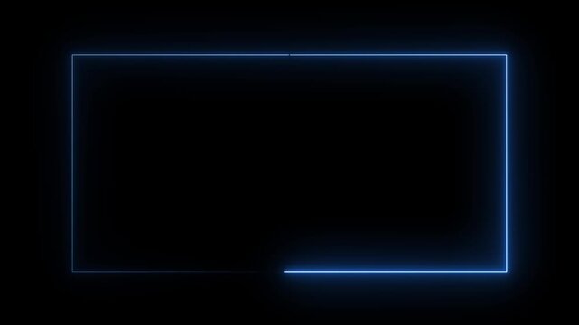 glowing blue neon border line animation tracing around rectangular frame on dark background.