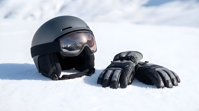 Ski Helmet And Gloves On Snow