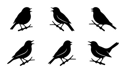 Obraz premium Singing Bird Silhouettes, Avian Icons Collection, Nature Wildlife Vector Graphics