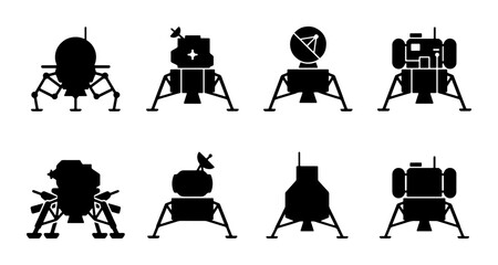 Space Lander Icons, Lunar Module Silhouettes, Rocket Landing Craft Vector Set, Sci-Fi Exploration Graphics © Dhriti