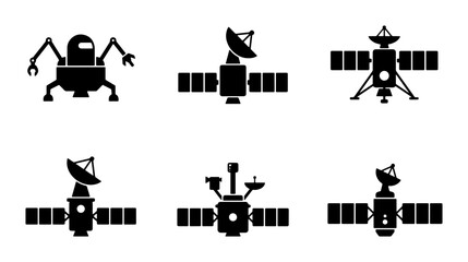 Spacecraft Icons Set: Satellite, Rover, Lander, Rocketry, Astronomy, Vector Graphics © Dhriti