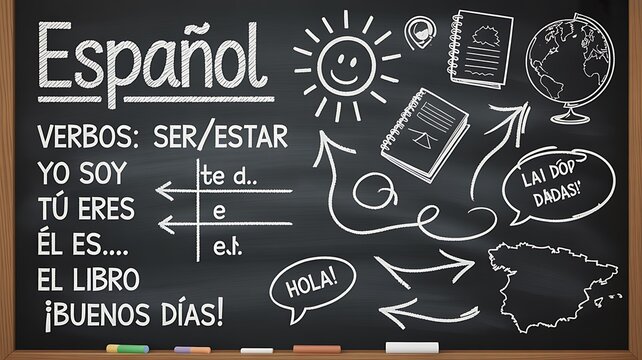 Spanish language learning lesson with verbs vocabulary and educational notes