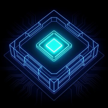 Glowing digital computer chip processor icon illustration