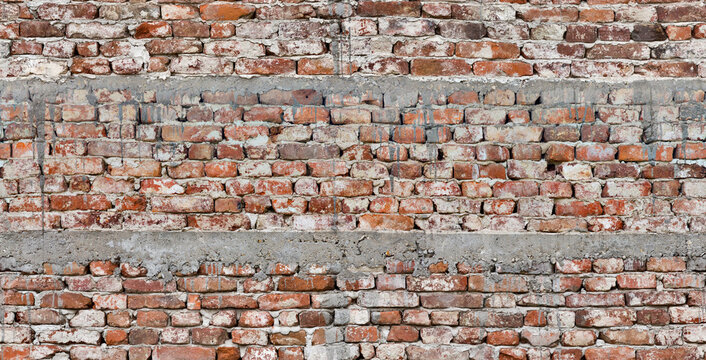 Weathered red brick wall texture with grey mortar joints red bricks wall background masonry wall aged brick rustic wall construction material building exterior wall pattern brick facade