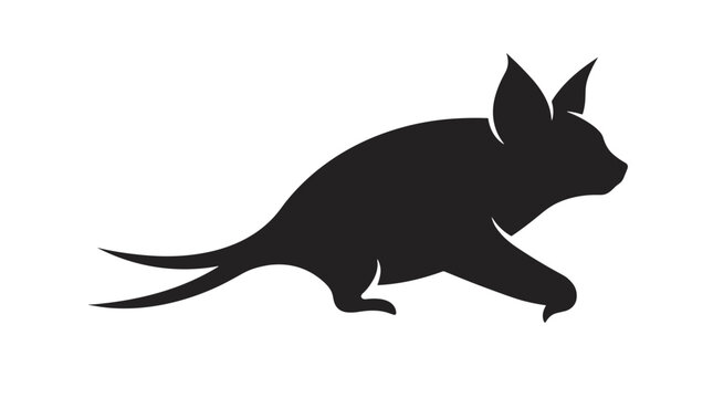 Silhouette of a running cat with pointed ears and long tail
