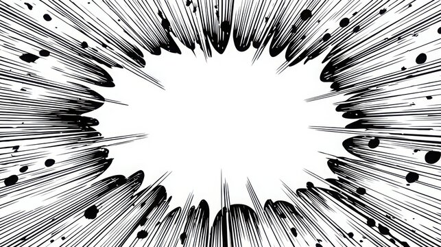 Black ink comic book action burst lines with a central white space for design background with dynamic design compositions