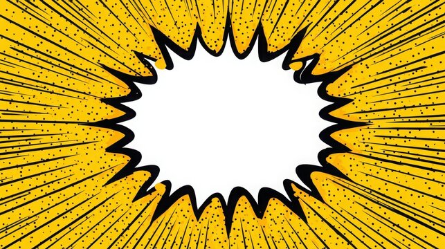 A vintage comic book style burst speech bubble with a bright yellow background with background with background