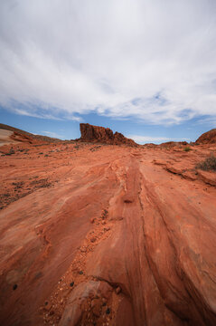 rock formation near Fire Wave in Valley of Fire State Park, Nevada. Copy space vertical travel banner