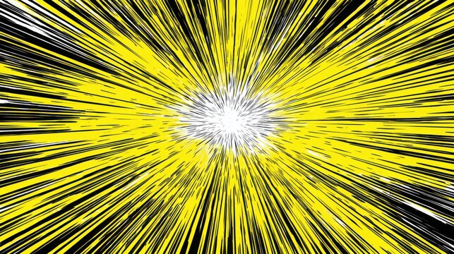 Abstract yellow and black radial burst background design with sharp lines radiating from center point with burst pattern