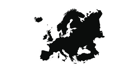 Detailed black silhouette vector illustration of the european continent map featuring clean minimalist design lines for professional geography graphic projects © Mrshahzaib
