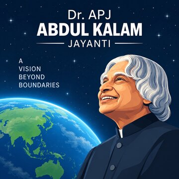 Dr apj abdul kalam portrait set against the earth globe in starry space celebrating cosmic vision