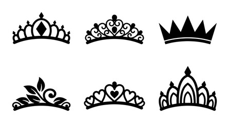 Elegant Tiara Icons, Royal Crown Silhouettes, Princess Headwear Vector Set © Aditya