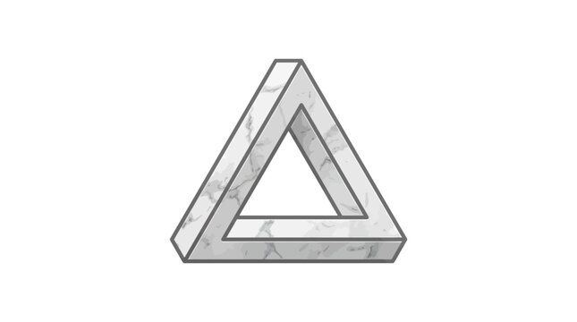 Impossible triangle optical illusion with marble texture on white