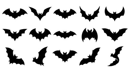 Fototapeta premium Halloween black bat vector set isolated on white background