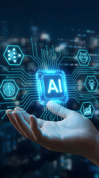 Futuristic Artificial Intelligence Chip Concept Held In Human Hand