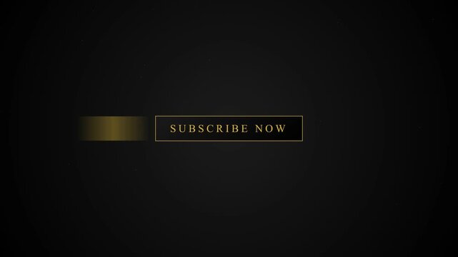 Subscribe now text animation overlay with elegant gold typography and luxury frame on dark background
