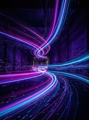 Fototapeta premium Abstract Neon Light Trails in Futuristic Cityscape.